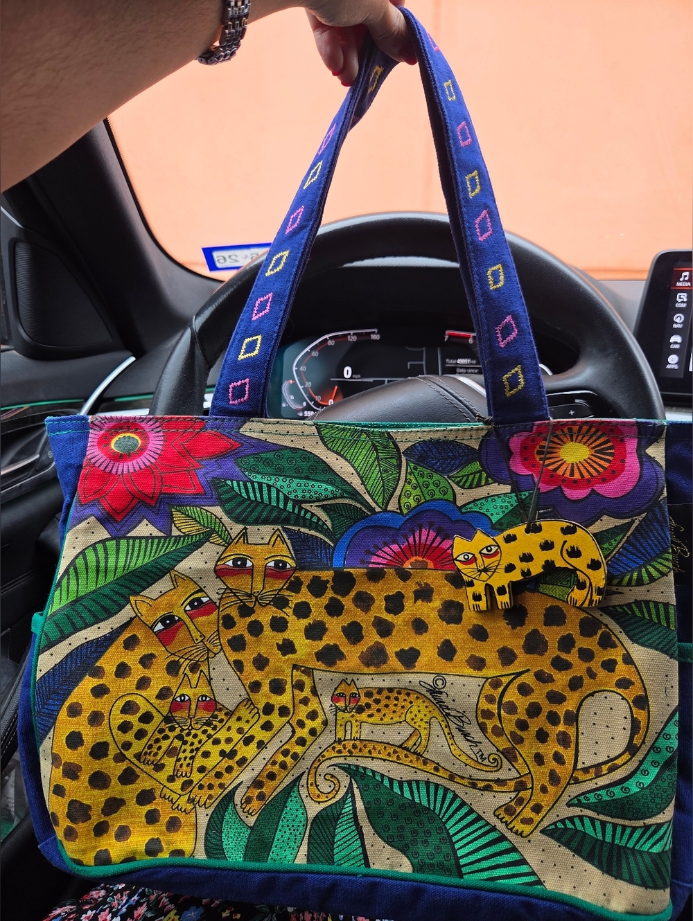 Rare Vintage Laurel Burch Leopards of Shambala Cotton Canvas Tote Bag - Picture 3 of 11